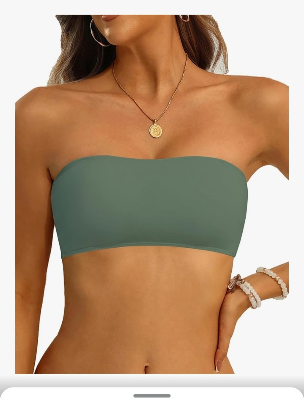 AQUA EVE..Strapless Bandeau Bikini Top - Sage Green...LARGE...NWT